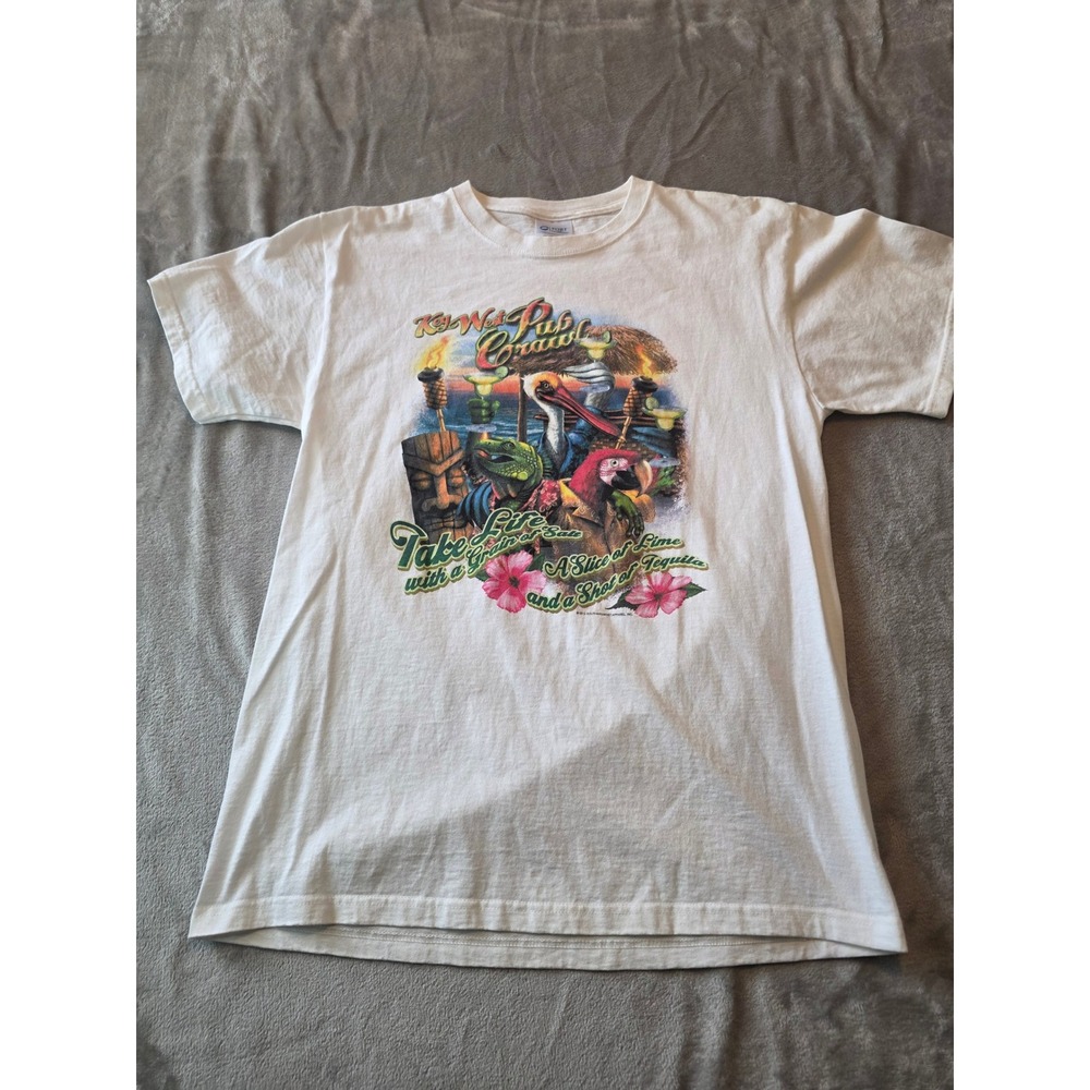 Port and Company T-Shirt Men Large White Key West Pub Crawl Graphic Tee